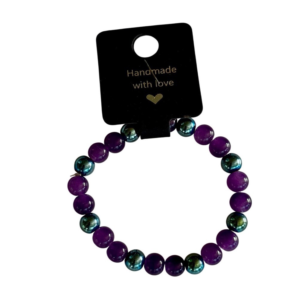 Handmade Purple Bead Bracelet Iridescent Accent Beads Stretchy Bracelet‎